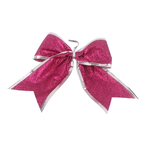 Nœud de Noël à paillettes rouge rose avec bordure argentée pour sapin et cadeaux