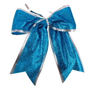 Nœud de Noël bleu pailleté avec bordure argentée pour décoration de sapin de fête