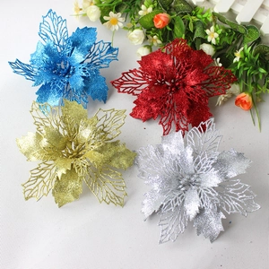 Fleurs de Noël artificielles scintillantes en quatre couleurs pour décorations