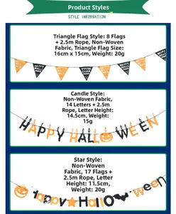 Detailed size specifications for Halloween banners including flags and letters dimensions
