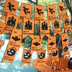 Halloween Decorative Banners Bunting Non-woven Fabric Pumpkin Bat Witch Happy Halloween Party Indoor Outdoor Decoration