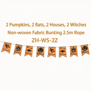 Halloween felt banner set with pumpkin bat witch icons on 2.5m rope for home decor