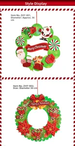 Detail of 36cm 3D Christmas wreaths featuring Santa Claus and glitter ornaments