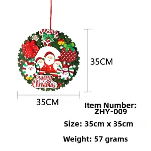 3D Christmas wreath with Santa and snowman elements, measuring 35cm with a red hanging rope