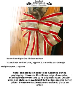 Detailed view of a 32x55cm red and gold Christmas bow with shapeable wire-edged ribbons