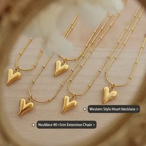Collier chaîne satellite plaqué or 18K avec pendentifs cœur pour femmes, 40+5 cm