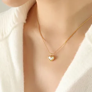 Elegant gold-plated heart pendant necklace with white mother of pearl inlay for women