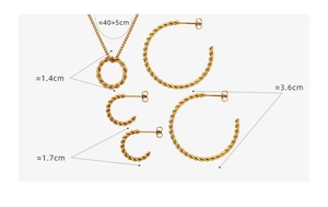 Guide des tailles détaillé pour ensemble collier torsadé et boucles d'oreilles dorés