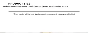 Detailed size chart for minimalist round pendant necklace with chain length measurements