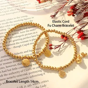 18K vergoldetes Perlenarmband mit chinesischem Glücksanhänger und Kürbis, 14 cm Länge