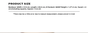 Detailed size chart for 18K gold plated D-letter pendant necklace and accessories