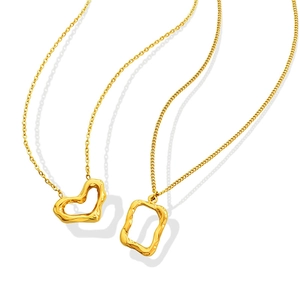 18K gold plated heart and rectangle lava pendant necklaces set on white background