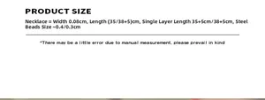 Size chart showing width 0.08cm and 35/38+5cm length for double layer necklace