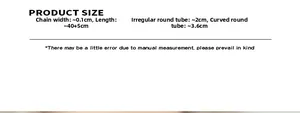 Size chart showing 40+5cm chain length and curved tube dimensions for the necklace