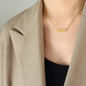 Minimalist Titanium Steel Curved Tube Smile Necklace Clavicle Chain 18K Gold Plated Geometric Jewelry For Women