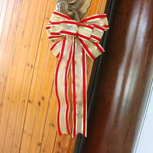 Large Christmas Decoration Bow Red Gold Striped Tree Topper Door Hanging Ornament Handmade Festive Party Home Supplies