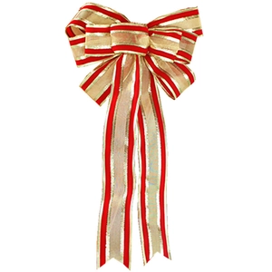 Christmas bow decoration with red and gold stripes for tree and door hanging ornaments