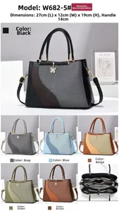 Detailed view of color-block tote bag dimensions 27x12x19cm and internal compartments