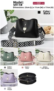 Detailed size guide for multi-layer handbag showing 23x11x17 cm dimensions and color options