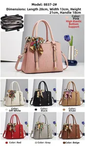 Detailed chart of large lychee leather handbags in seven colors with size specifications
