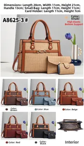 Detail view of crocodile pattern handbag set including inner bag and dimensions