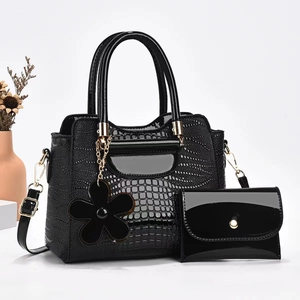 Crocodile Pattern Patent Leather Handbag And Matching Pouch Large Capacity Fashion Shoulder Crossbody Bag Women