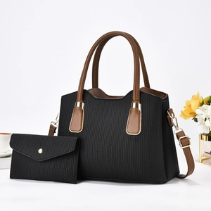 Women's Striped Texture PU Leather Handbag And Matching Pouch Fashion Macaron Tote Bag Large Capacity Messenger Shoulder Bag