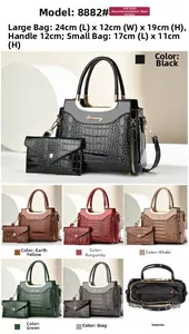 Detail view of crocodile pattern handbag set with metal handles and multiple color options