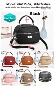 Three-layer crossbody bag in litchi grain leather with detailed dimensions 22x11x16cm