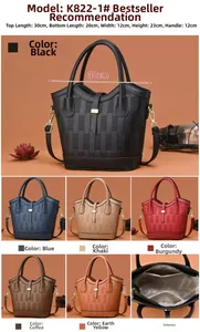 Detailed view of embossed bucket bag showing textured synthetic leather and metal buckle