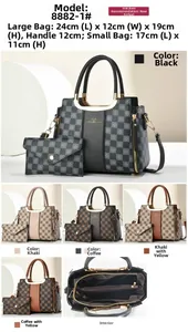 Détails du sac à main à damier avec poignée ronde en métal et petite pochette assortie