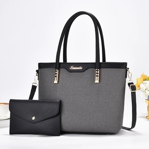Sac Cabas Femme Toile PU Patchwork Avec Pochette Enveloppe Minimaliste Urbain Grande Capacité Sac à Épaule Mode