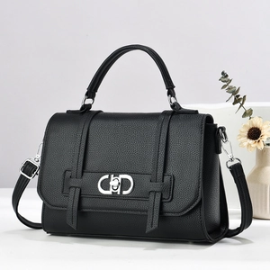 Women Fashion Lychee Grain PU Leather Shoulder Bag Elegant Top Handle Crossbody Purse Versatile Urban Commuter Handbag