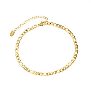 Vintage golden Figaro chain anklet with K18 tag and adjustable lobster clasp