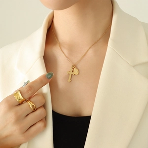 Double Pendant Necklace Titanium Steel 18K Gold Plated Cross Oval Medallion Religious Retro Clavicle Chain For Women