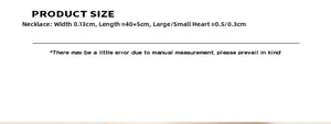 Detailed size chart for the minimalist heart pendant necklace with chain length specifications