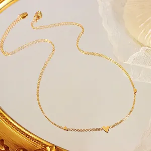 Minimalist double layer 18K gold plated heart necklace with adjustable 40+5cm chain