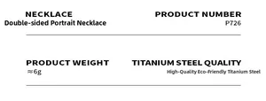 Detailed specifications table for stainless steel double-sided portrait pendant necklace
