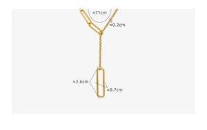 Spécifications de taille du collier long en Y doré avec maillons de type trombone