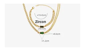 Detailed size specifications for gold chain jewelry set with rectangle zircon accents