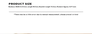 Size specifications for gold plated chain necklace and bracelet jewelry set with zircon