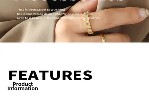 Detail showing gold eternity ring with baguette-cut cubic zirconia on a model hand