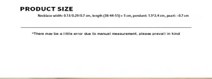 Detailed size chart for layered pearl necklace with pendant dimensions and chain lengths