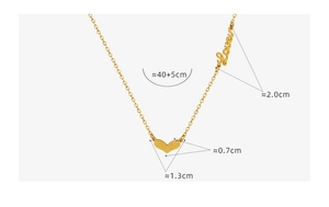 Detail shot of heart pendant necklace with Love script and dimensions in 40+5cm length