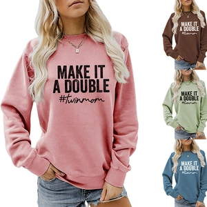 Detail of four color options for 'Make It A Double' women's crewneck sweatshirts