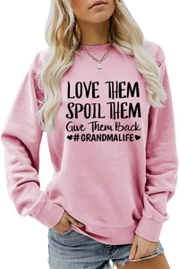 Sweat-shirt rose en coton avec texte Love Them Spoil Them et poignets côtelés