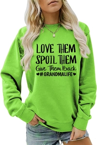 Détail du sweat vert fluo avec texte imprimé noir Love Them Spoil Them pour femmes
