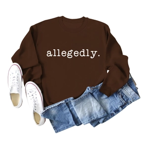 Sweat-shirt marron avec inscription 'allegedly.', col côtelé et coupe décontractée ronde