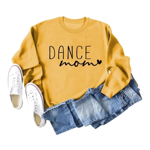 Sweatshirt jaune à manches longues pour femmes avec imprimé texte Dance Mom noir