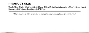 Detailed size specifications for double layered heart and letter pendant necklace